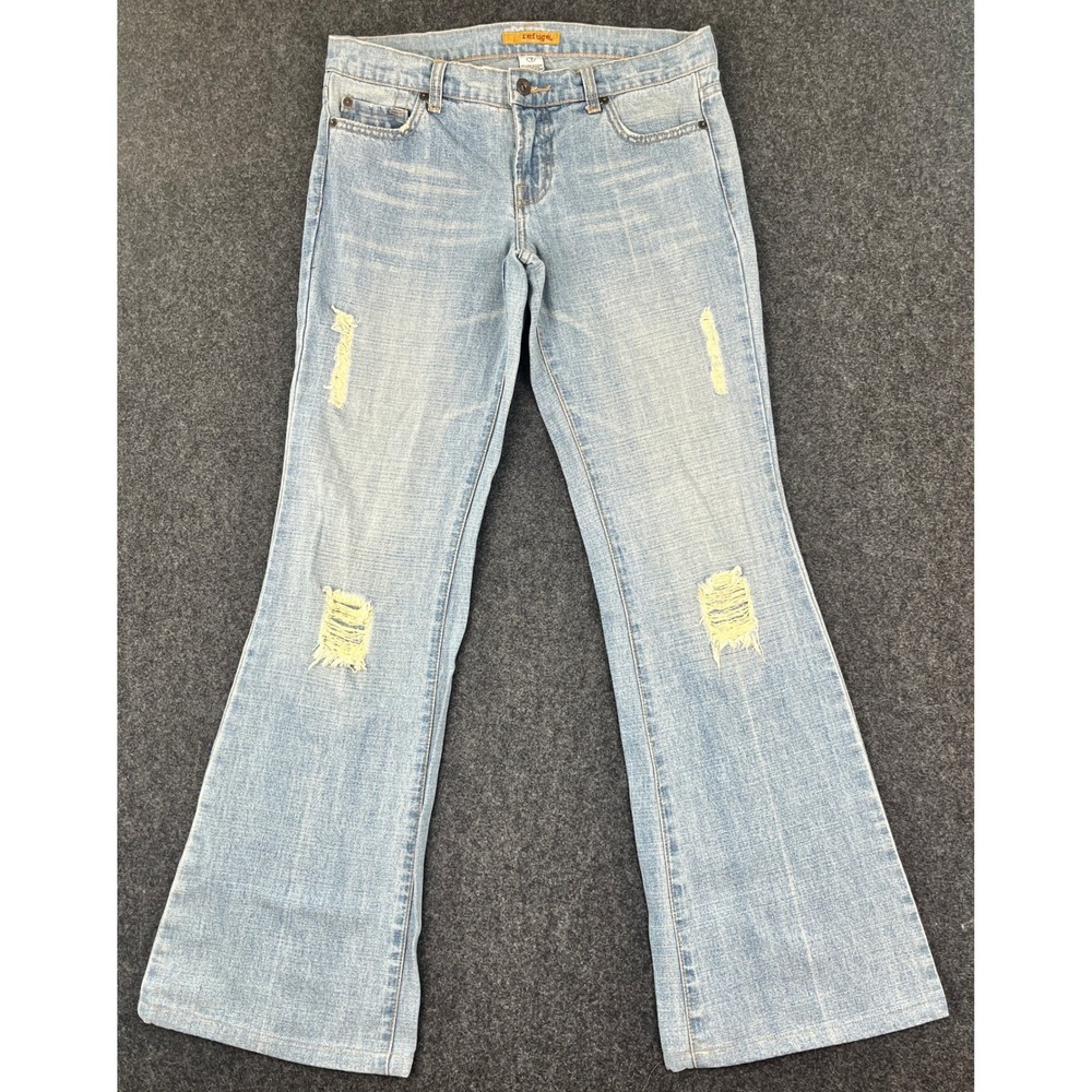 Y2K Refuge Distressed Flare Jeans Womens 7 Light Wash Bell Bottom Denim